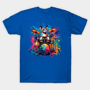 Devon Rex Cat Playing Drums T-Shirt